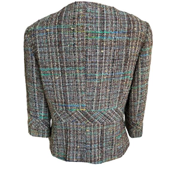 Trina Turk Women’s Size 12 Wool Blend Tweed Blazer Bow Detail - Picture 2 of 7